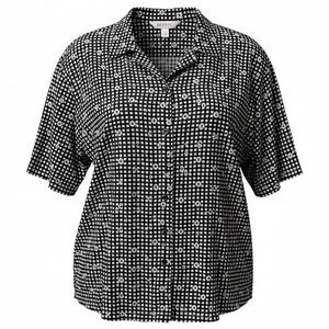 Vintage Futures Black & White Floral Print Top Size 2X Button Front NWT